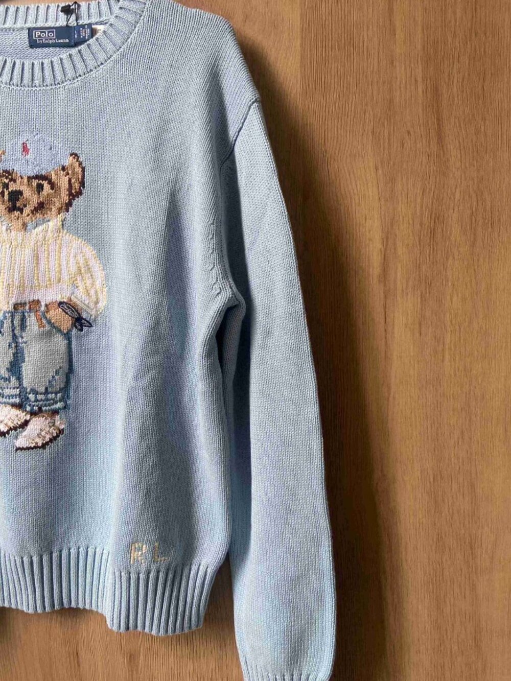 Polo Ralph Lauren Bear Knit Sweater Light Blue Crew Neck - Picture 7 of 8